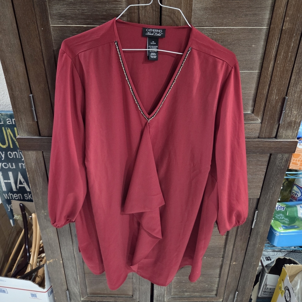 Catherine's Black Label Women's Plus Size Blouse Size 1X Wine Flowy Top
